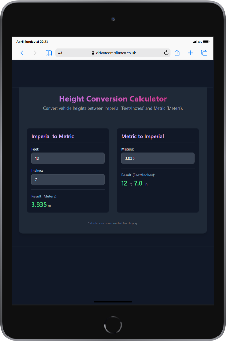Screenshot of the Height Converter tool interface
